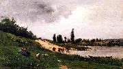 Charles-Francois Daubigny Washerwomen on the Riverbank painting